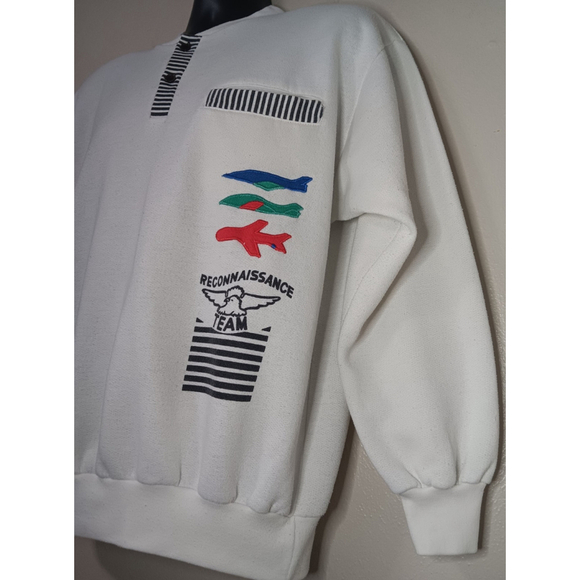 Vintage 80s Reconnaissance Team Adult Large Sweatshirt 1/2 Button White Long Sle - Picture 5 of 8